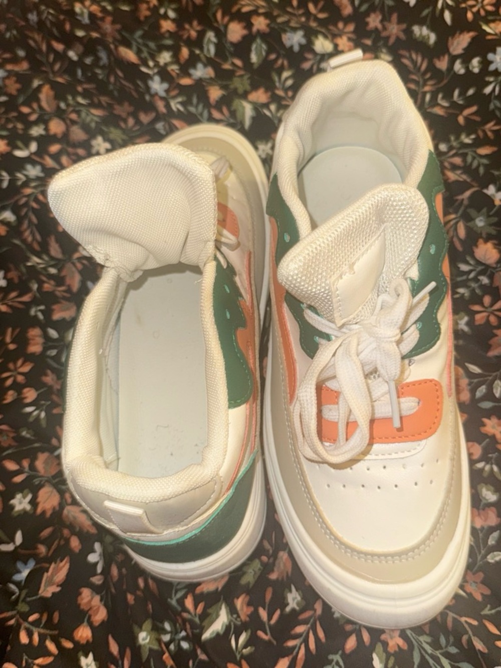 SHEIN White, Green & Orange Kids Lace-Up Sneakers
